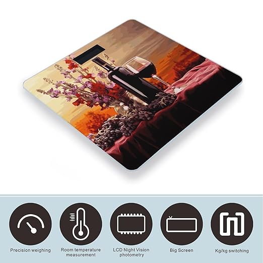 Red Wine Flower Weight Scale Large Bathroom Scales Digital Weight with Bright LED Display Non Slip Automatic Weighing Scale Fashion Weighing Machine for Body