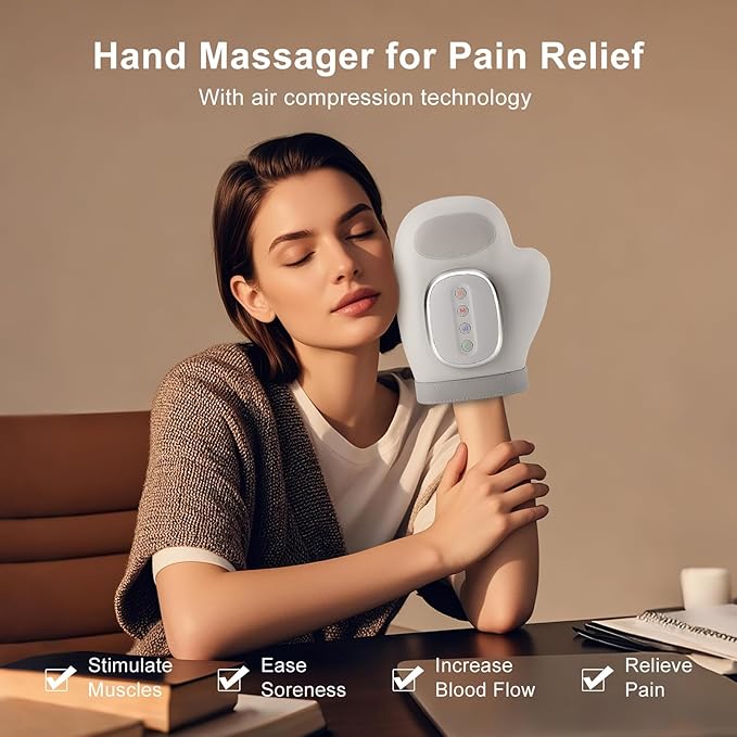 Hand Massager for Arthritis and Carpal Tunnel Relief Heated Air Compression Therapy for Finger Palm &amp Wrist Pain Portable Cordless Electric Hand Massager
