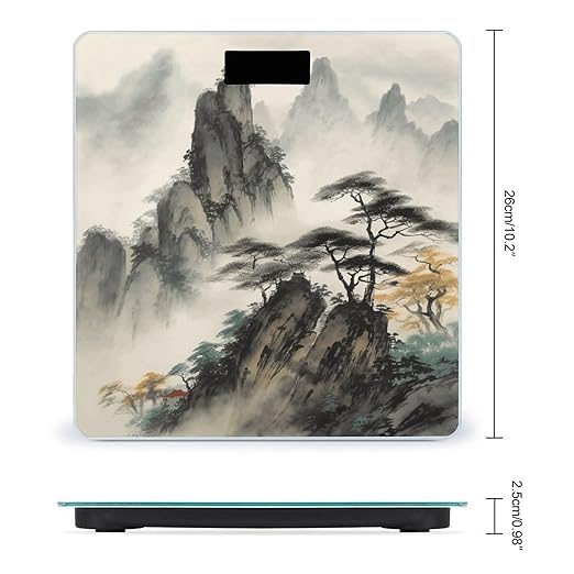 Chinese Landscape Painting Scale for Body Weight Anti-Slip Sturdy Tempered Glass Weighing Machine Highly Digital Accurate Bright LCD Bathroom Scale for Household Gift