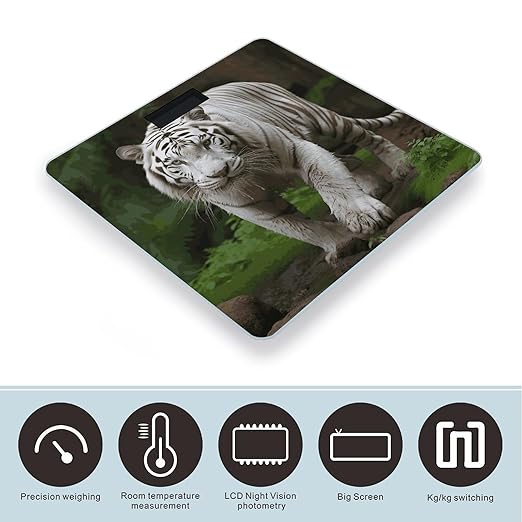 Majestic White Bengal Tiger Scale for Body Weight Digital Bathroom Scale Accurate Smart Weight Scales with Large Display Weighing Machine High Precision Scales