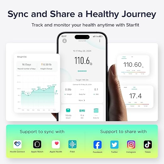 RunStar Scale for Body Weight Precision Digital Bathroom Smart Scale with 3.5 TFT Color Large Display for BMI Muscle Mass Heart Rate 22 Body Composition Analyzer Sync APP 400lb