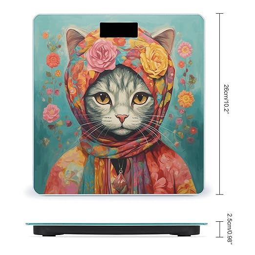 Hand Drawn Cat Scale for Body Weight Precision Bathroom Weighing Scales with Back Lit LCD Display Sturdy Tempered Glass Body Weight Scales Digital Bathroom Scale 400lb