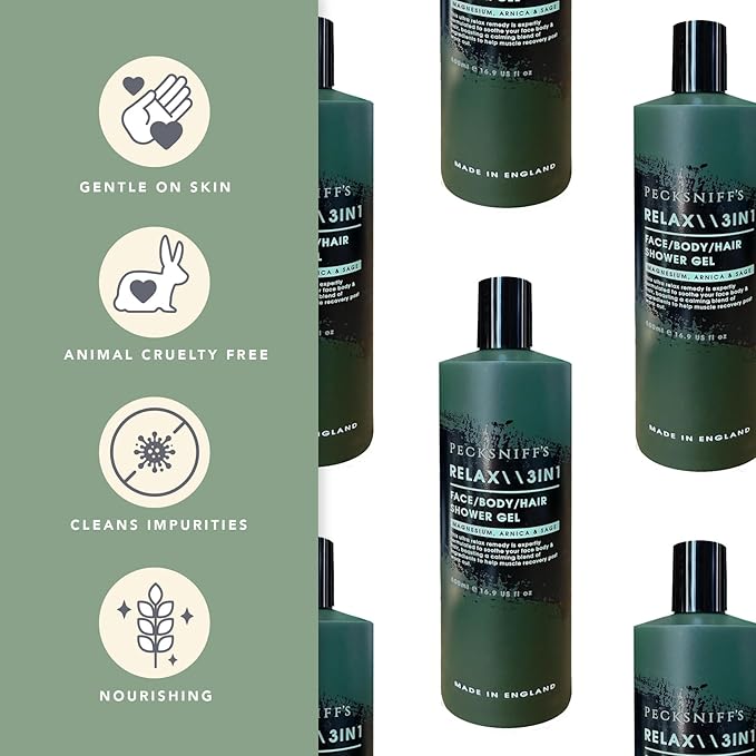 Pecksniff's Relax Magnesium 3-in-1 Arnica &amp Sage Shower Gel | 500ml /16.9 Fl Oz