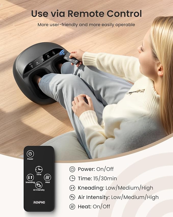 RENPHO Foot Massager Machine with Heat Shiatsu Foot Massager for Plantar Fasciitis Birthday Gifts for Women Cordless Control FSA Eligible HSA Store Eligible Up to Size 13