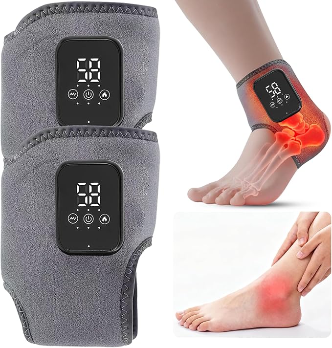 Foot Renew Ankle Massager with Vibration and Heat - Cordless Rechargeable Ankle Heating Pad for Pain Relief Plantar Fasciitis &amp Achilles Tendonitis. Adjustable Wrap for Circulation Boost. (GRAY-2