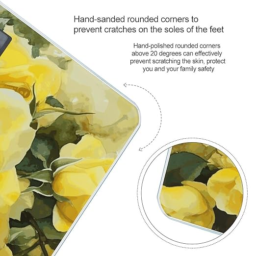 Yellow Rose Scale with LCD Easy-to-Read Anti-Slip Weight Digital Bathroom Scale Precision Weighing Scales Sturdy Tempered Glass Body Weight Scales for Daily Use