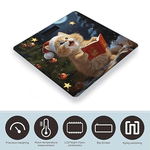Cute Cat Sing Christmas Carols Bathroom Scale Weight Scale for Body WeightHighly Accurate Digital Weighing Machine Clear LED Display Digital Bathroom Body Scale 400lb/182kg