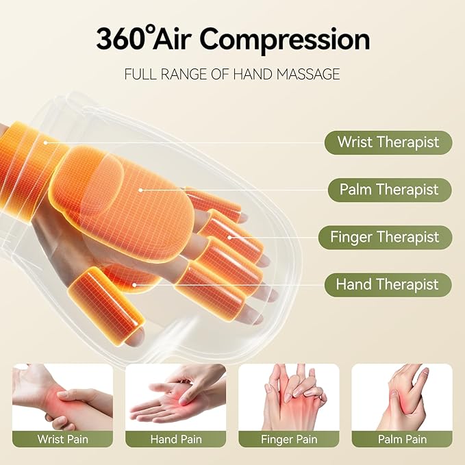 Hand Massager with Heat and Compression 3 Massage 3 Temperatures 5 Compression Models for Carpal Tunnel Relief Arthritis and Hand Muscle Relaxation Hand Massage Gift for Men&ampWomen