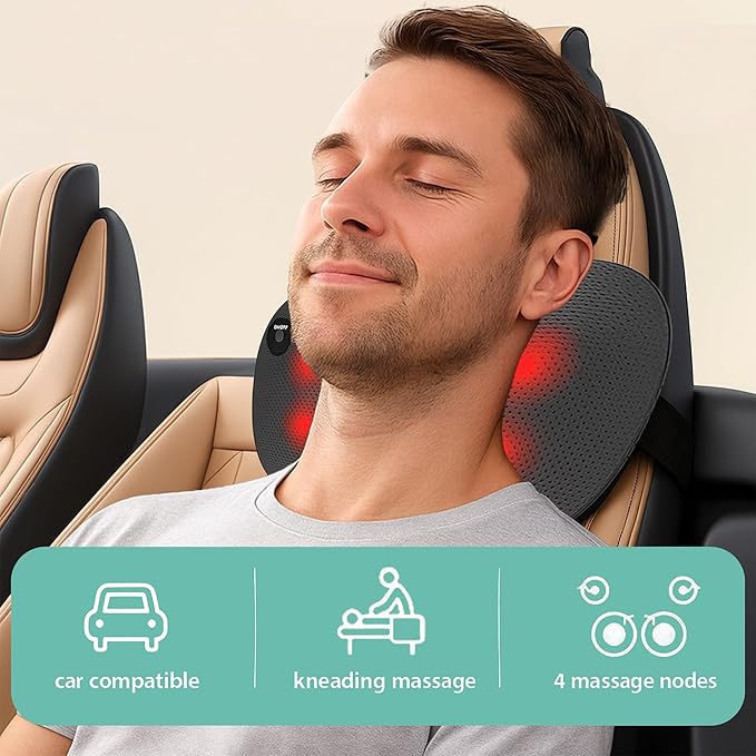 Back and Neck Massager with Heat -Deep Tissue Neck Massager with Heat and Shiatsu Kneading for Shoulder Leg Foot Body Pain Relief - Electric Kneading 3D Massage Pillow Gifts for Men Women Christmas