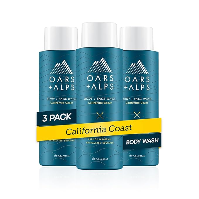 Oars + Alps Body Wash for Men Mens Body Wash &amp Face Cleanser with Vitamin E &amp Antioxidants Moisturizing Paraben &amp Sulfate Free Cleanser California Coast 3pk