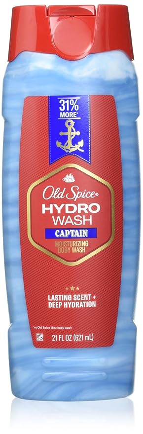 Old Spice Moisturizing Body Wash for Men Hydro Wash 2-in-1 Long Lasting Scent &amp Deep Hydration 24/7 Shower Fresh Captain Scent 21 oz (Pack of 4)