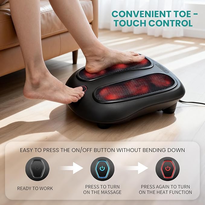 Nekteck Foot Massager with Heat Shiatsu Heated Electric Kneading Foot Massager Machine for Neuropathy Plantar Fasciitis Feet Massage for Pain Relief Circulation Ideal Gifts for Man Woman Her Him