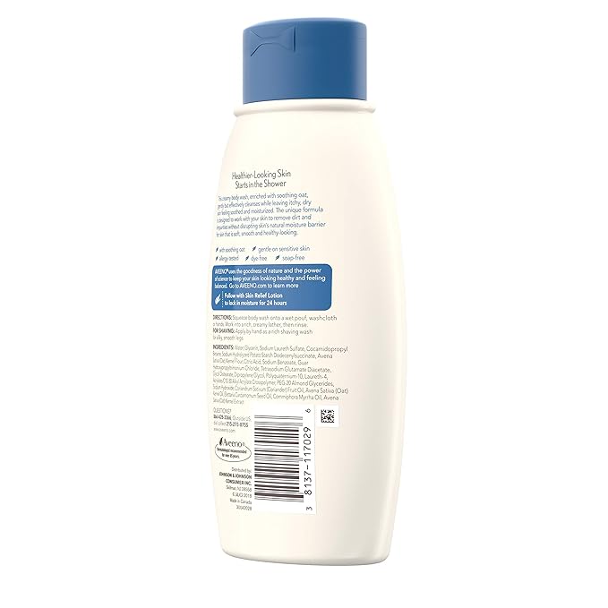 Aveeno Skin Relief Fragrance-Free Body Wash with Oat to Soothe Dry Itchy Skin Gentle Soap-Free &amp Dye-Free for Sensitive Skin 12 fl. oz (Pack of 2)
