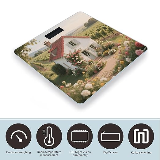 French Country Weight Scale Large Digital Bathroom Scales with Bright LED Display Non Slip Digital Scale and Step On Fashion Weighing Machine for Body