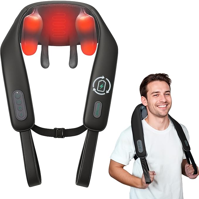 Snailax Cordless Neck Massager with Heat 4D Kneading Neck and Shoulder Massager Deep Tissue Shiatsu Back Massager Pillow 2 Heating LevelsGifts for Mom Dad
