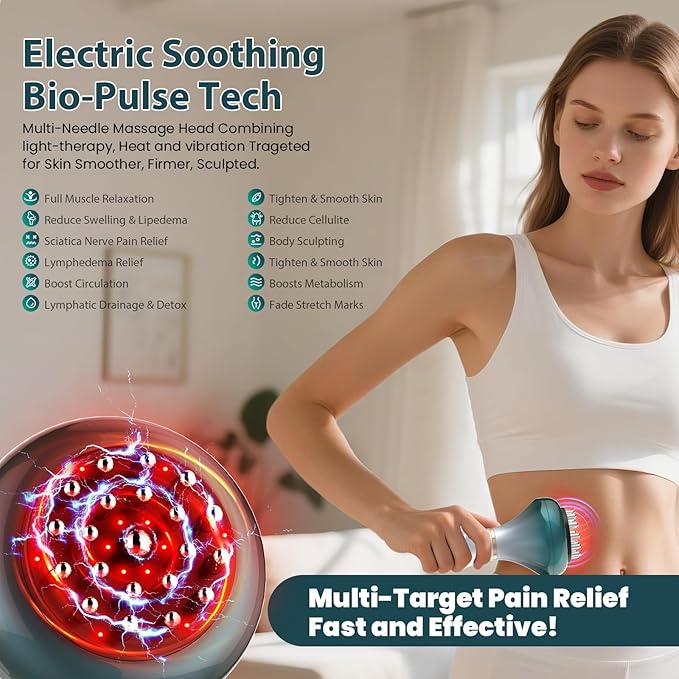 Lymphatic Drainage Massager Anti-Cellulite Massager For Body Cellulite and Thigh &amp Belly Stretch Marks Reduction Handheld Massage tools for lymphedema &amp lipedema Sciatica Nerve pain relief