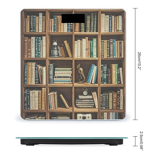 Retro Bookshelf Bathroom Scale Automatic Power On/Off Body Scales LCD Backlight Display Square Digital Scale Rounded Corners Bathroom Scales for Home Bedrooms