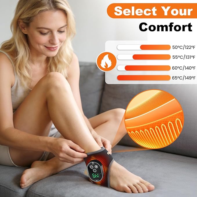 Foot and Ankle Massager for Pain Relief Cordless Ankle Heating Pad Foot Renew Massager with Heat 4 Heat Levels &amp 3 Vibration Modes