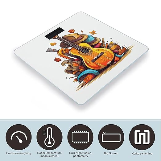 Funny Cartoon Hats Guitar Scale for Body Weight Precision Bathroom Weighing Scales with Back Lit LCD Display Sturdy Tempered Glass Body Weight Scales Digital Bathroom Scale 400lb