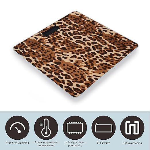 Bronze Brown Animal Print Scale for Body Weight Highly Accurate Digital Bathroom Scale Sturdy Tempered Glass Weighing Scales with LCD Display Fashion Body Fat Smart Scales 400lb
