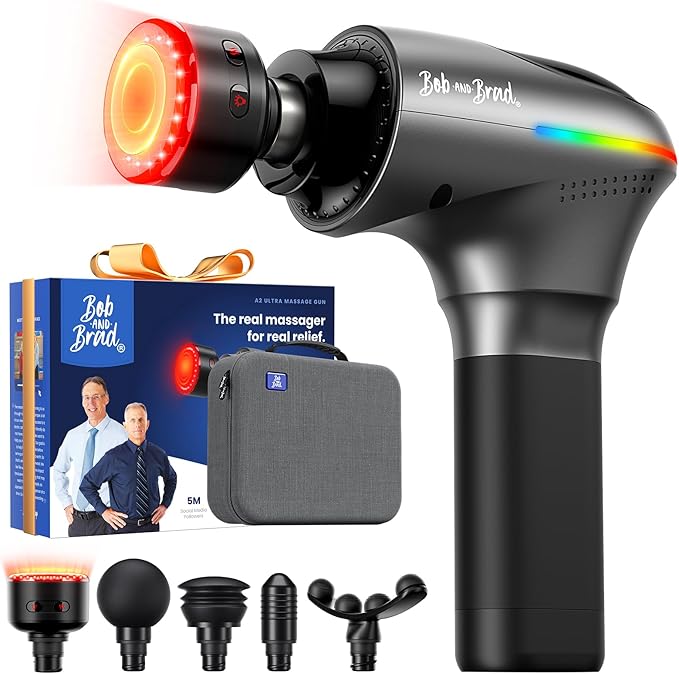 BOB AND BRAD A2 Ultra Massage Gun with Red Light Infrared Heat Head FSA Eligible/HSA Eligible Pro Percussion Massage Gun Deep Tissue for Fast Pain Relief Handheld Sore Muscle Massager for Back Leg