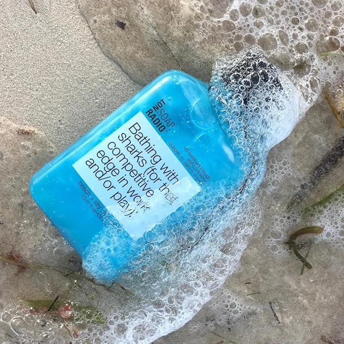Not Soap Radio Bathing with sharks | Beach and sky blue water with Royal Jelly extract Moisturizing Body Wash for Women and Men | Paraben and Sulfate Free