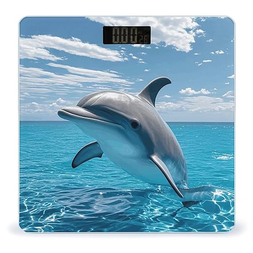 Ocean Dolphin Looking at You Scale for Body Weight Digital Bathroom Scale Toughened Glass High Precision Scales for Body Weight with Large LCD Backlight Display Weight Scales