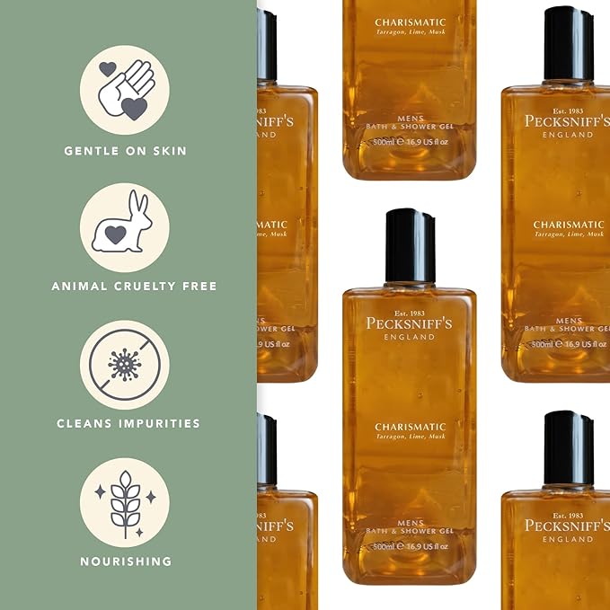 Pecksniff's Men's Luxurious Moisturizing Bath &amp Shower Gel | Premium Cleansing Men's Body Wash | Captivating Fougere Accord Mens Shower Gel | Charismatic Scent | 500ml