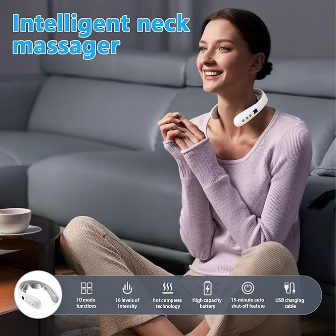 Neck Massager with Heat Portable Cordless Neck Massager for Pain Relief Neck Massager with Heat Deep Tissue 10 Modes &amp 16 Intensity Levels Suitable for Giving to Parents Friends (1 Set)