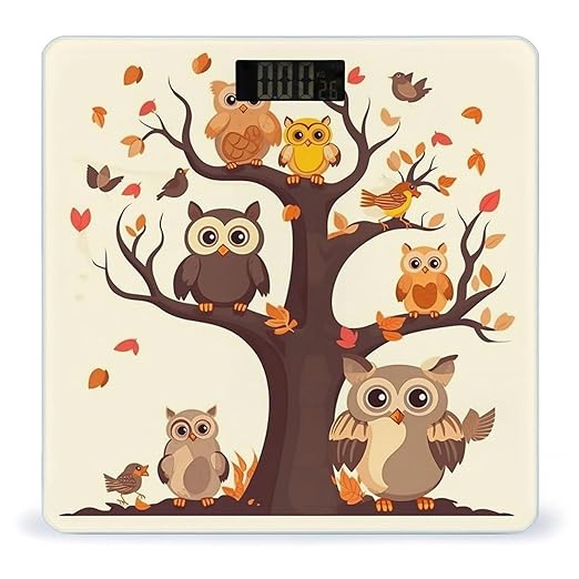 Cartoon Family Owls On The Brown Tree Scale for Body Weight Highly Accurate Digital Bathroom Scale Sturdy Tempered Glass Weighing Scales with LCD Display Fashion Body Fat Smart Scales 400lb