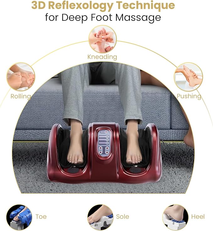 WELLHUT Foot Massager Machine Shiatsu Foot and Calf Massager for Ankle Calf Leg Arm Shiatsu Kneading Rolling Feet Massager Machine Gifts for Men and Women Burgundy