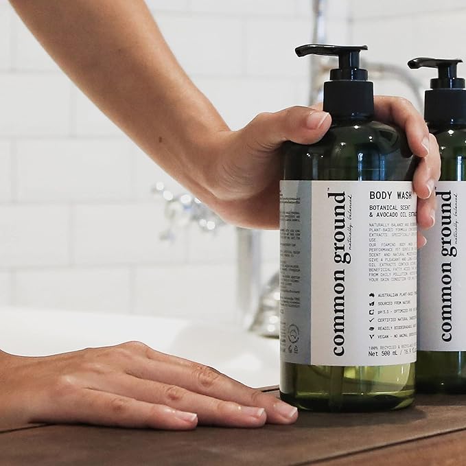 COMMON GROUND Body Wash &amp 3 Hand Wash Bundle (5 Items) Paraben &amp Cruelty Free Organic Vegan Plant-Based Botanical Scent &amp Avocado Oil Extracts Men Women Sensitive All Skin Types