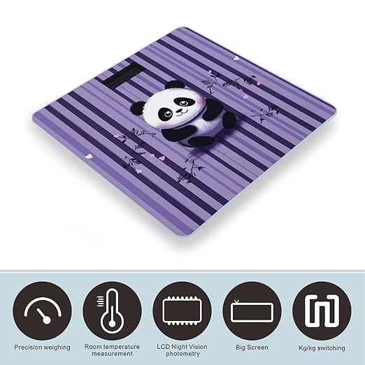 Purple Striped Panda Bathroom Scale Automatic Power On/Off Body Scales LCD Backlight Display Square Digital Scale Rounded Corners Bathroom Scales for Home Bedrooms