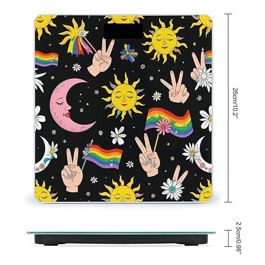 Men's Fashion Automatic Switch Digital Bathroom Weighing Scale Smart Scale Retro Tarot Card Rainbow Moon Sun Black