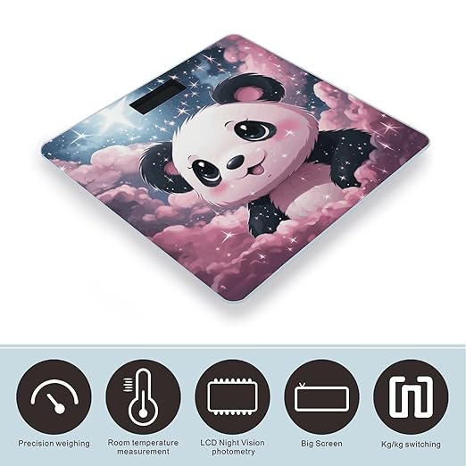 Pink Panda Bathroom Scale Automatic Power On/Off Body Scales LCD Backlight Display Square Digital Scale Rounded Corners Bathroom Scales for Home Bedrooms
