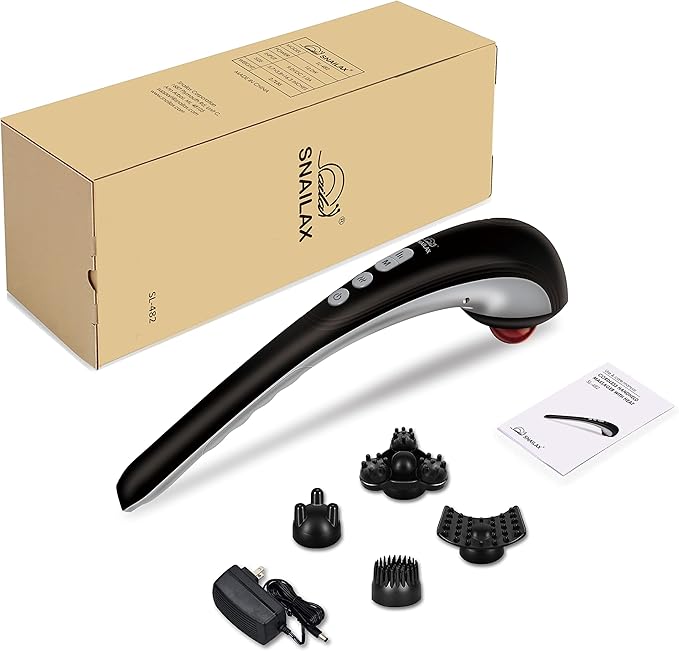 Snailax Cordless Handheld Back Massager - Rechargeable Percussion Massage with Heat Deep Tissue Massager for Whole Body