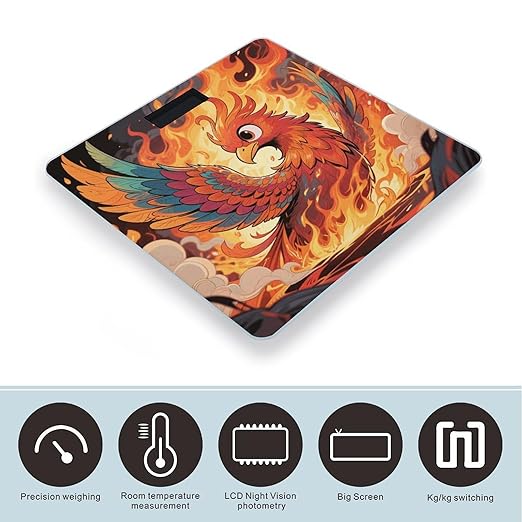 Manga Phoenix Weight Scale Large Digital Bathroom Scales with Bright LED Display Non Slip Digital Scale and Step On Fashion Weighing Machine for Body