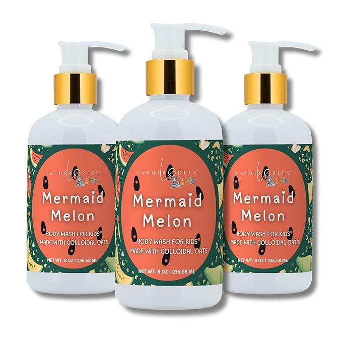 Kids Body Wash – Plant Based Gentle Moisturizer with Shea Butter – Safe for Sensitive Skin – Mermaid Melon – 3 Pack (8 oz Each)