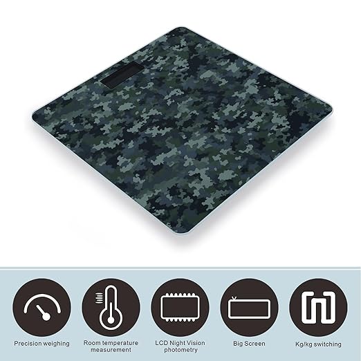 Camo Pattern Scale for Body Weight Accurate Digital Bathroom Scale Toughened Glass High Precision Scales Smart Weight Scales with Large LCD Backlight Display Weighing Machine