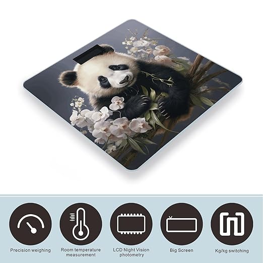 Panda with Flower Scale for Body Weight Highly Accurate Digital Bathroom Scale Sturdy Tempered Glass Weighing Scales with LCD Display Fashion Body Fat Smart Scales 400lb