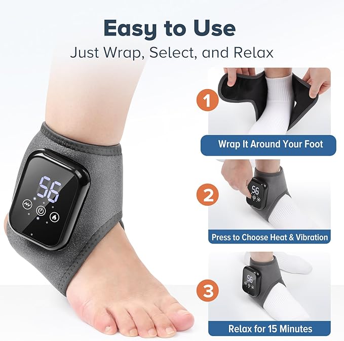 2 Pack Cordless Ankle Massager for Pain Relief Ankle Heating Pads for Pain Heated Ankle Massager for Pain Rechargeable Feet Heating Pads Feet Massage 3 Heat Levels 3 Massage Modes