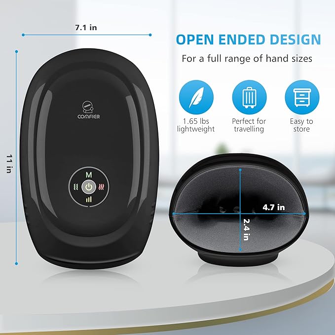 COMFIER Hand Massager with Heat and Compression Cordless Hand Massager for Arthritis and Carpal Tunnel Wrist Finger Massage for Mom Dads Women and Men (Black)