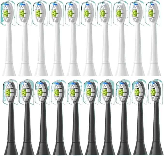 20pcs Replacement Toothbrush HeadsCompatible for with Electric Brush Head 1100 2100 4100 4300 5100 5300 6100 Independent Package(10White 10Black)