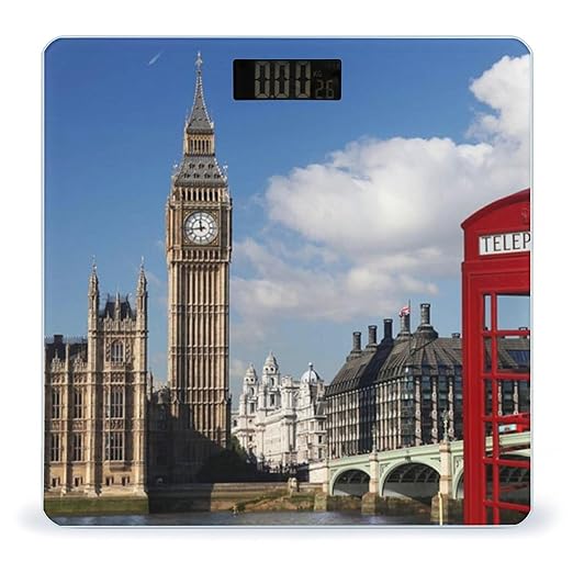 London Big Ben Scale for Body Weight Anti-Slip Sturdy Tempered Glass Weighing Machine Highly Digital Accurate Bright LCD Bathroom Scale for Household Gift