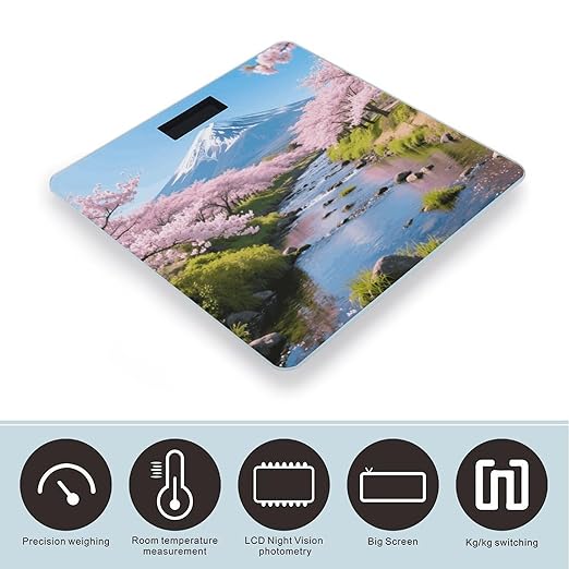 Creek &amp Cherry Blossoms Weight Scale Large Digital Bathroom Scales with Bright LED Display Non Slip Digital Scale and Step On Fashion Weighing Machine for Body