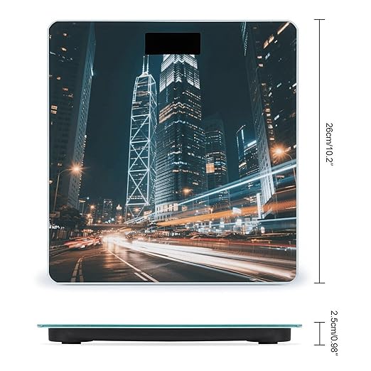 City Night Lights Scale for Body Weight Sturdy Tempered Glass Weighing Scales with LCD Display Accurate Digital Bathroom Scale Convenient Body Fat Smart Scales Easy Read