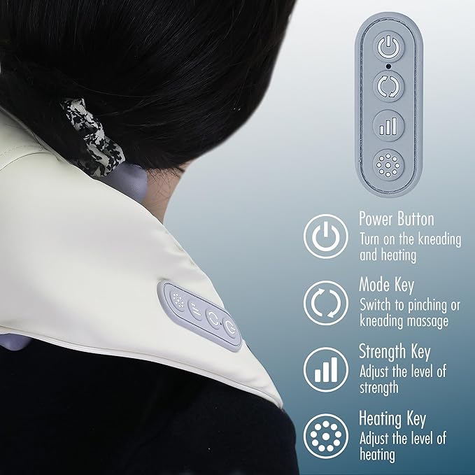 HEALTHMATE IN9532 Kneading Shoulder and Neck Massager for Pain Relief Deep Tissue 6D Shiatsu Neck and Shoulder with Heat Rechargeable Cordless Back Massager for Home Office Car Use Gifts