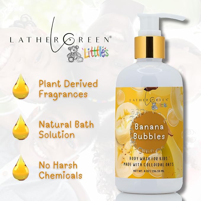 Kids Body Wash – Plant Based Gentle Moisturizer with Shea Butter – Safe for Sensitive Skin – Banana Bubbles – 3 Pack (8 oz Each)