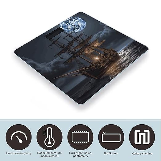 Pirate Sailboat Full Moon Bathroom ScaleHighly Accurate Digital Weighing Machine for People Bright LED Display Weight Scale for The Aldult Home Use