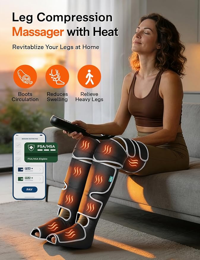ALLJOY Leg Massager for Circulation and Pain Relief FSA Gifts for Men Women Dad Mom Leg Massager with Heat and Compression 2 Heat 5 Modes 4 Intensities 4 Extenders